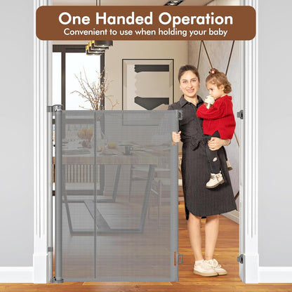 Reinforced 48" Extra Tall Pet Gate with Support Rods, 4 Ft Tall Retractable Baby Gates for Doorways 55" Wide Mesh Dog Gate Indoor Outdoor - Prevent Baby/Pet from Jumping Over, Black