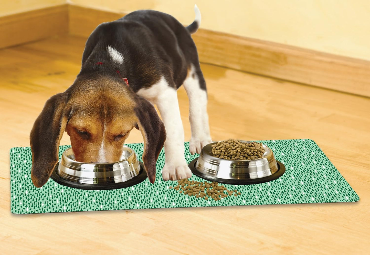Drymate Pet Bowl Placemat, Dog & Cat Food Feeding Mat - Absorbent Fabric, Waterproof Backing, Slip-Resistant - Machine Washable/Durable (USA Made) (12” x 20”) (Indigo)