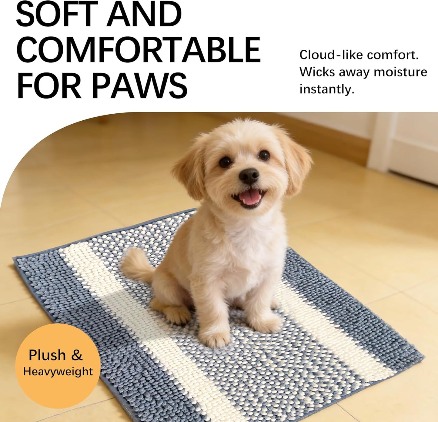 Dog Door Mat for Muddy Paws - Absorbent Quick-Dry Non-Slip Washable Chenille Pet Rug, Indoor Entryway Mat for Front Door & Crate (Brown, 24" L*16" W)