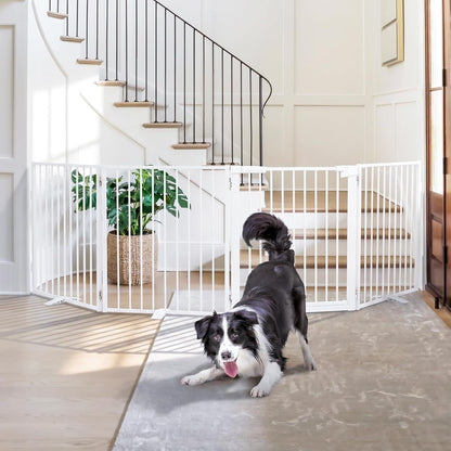 Snagle Paw Extra Wide Dog Gate,Free Standing Dog Fence with Door, Up to 104 Inch Wide Pet Gate with Support Feet for Stairs, Hallways, Doorways, Yard (Black, 4 Panels)
