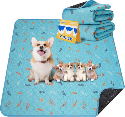 Sunheir Washable Pee Pads for Dogs Large 48" x 48" 2-Pack Reusable Puppy Pads Pet Training Pads, Absorb Dog Mats, Whelping Pad, Non-Slip Protects Against Urine Leakage (Leaves - Deep Grey, 48x48)