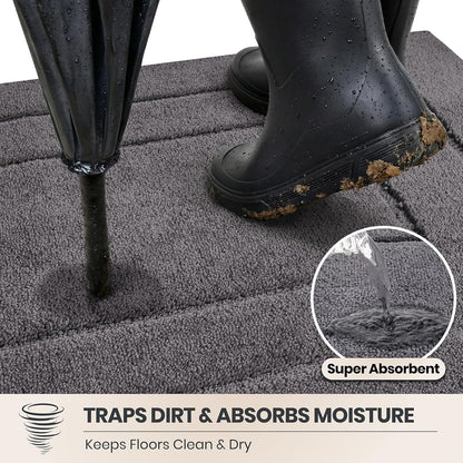 PURRUGS Dirt Trapping Door Mat 32" x 47", Non-Slip/Skid Machine Washable Entryway Rug, Dog Doormat, Super Absorbent Welcome Mat for Muddy Wet Shoes and Paws, Grayish Brown