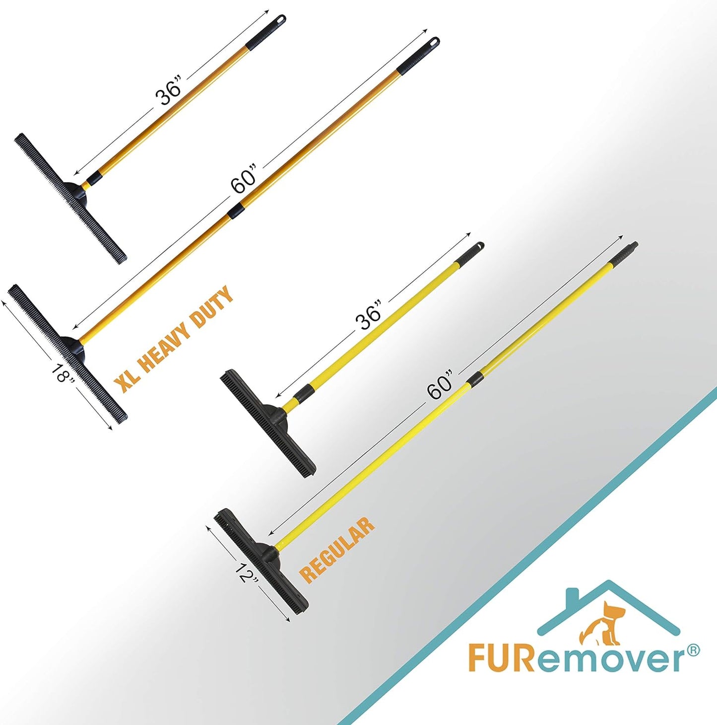 FURemover Pet Hair Removal Rubber Broom, 58" Telescopic Handle