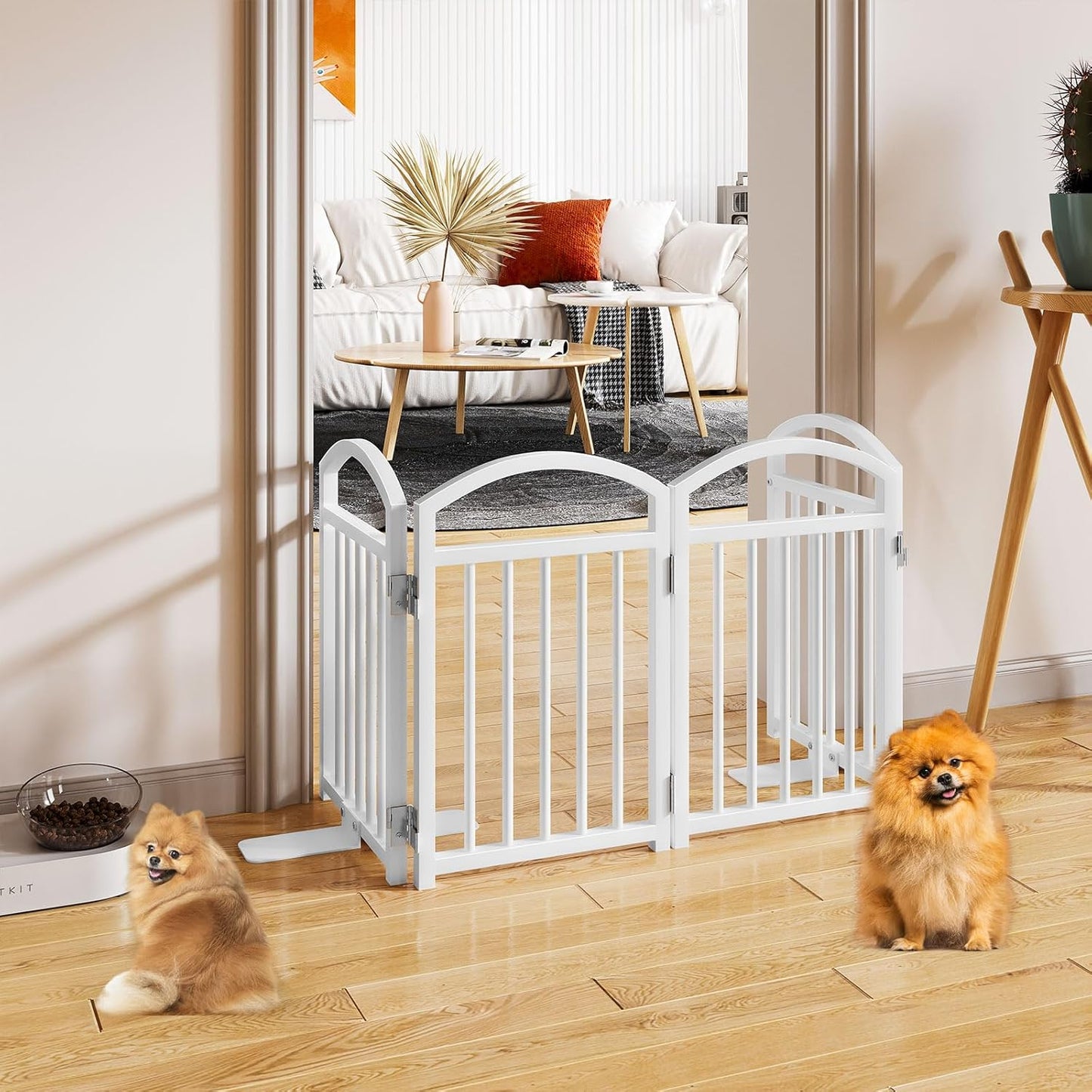 Snughome Short Dog Gate Indoor, 19.69" H Freestanding Small Dog Door Gates with Support Feet, Expands Up to 48" Wide Foldable Pet Gates for Doorway, 4 Panel Folding Pet Door Pet Fence for Puppy, White