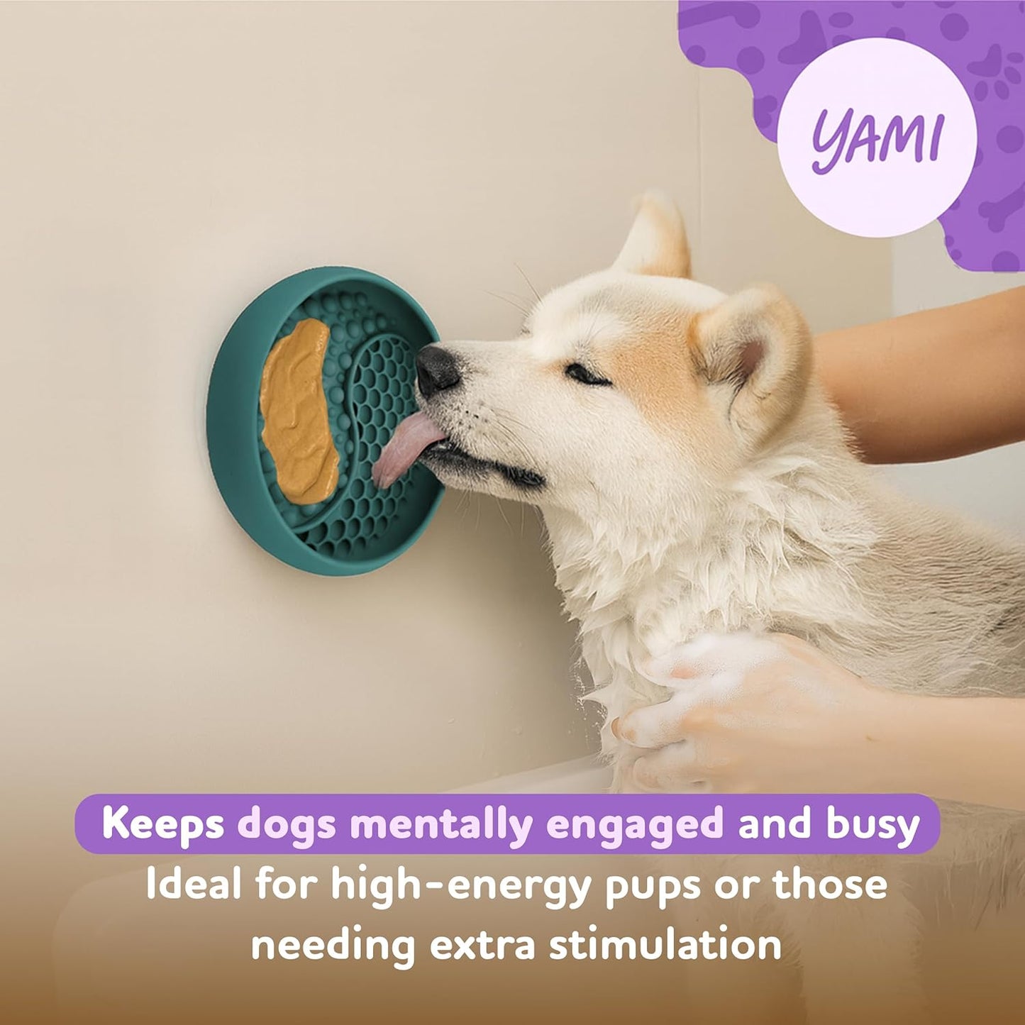 YAMI Dog Lick Bowl, Lick Mat for Dogs, Wet Food Cat Slow Feeder, Freeze Bowl, Enrichment & Puzzle Toy for Anxiety Relief, Food-Grade Silicone, Suction Cups, Dishwasher Fit, for All Breed (Light Gray)