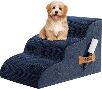 Romrol Dog Stairs Ramp for High Beds Couches, High Density Foam Pet Steps with Durable Non-Slip Waterproof Fabric Cover, Dog Stairs for Small Dogs or Cats or Pets, 5-Step, 22 Inch, Grey