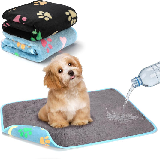 Waterproof Dog Blankets, Washable Reversible Throw 40 x 30 in | White and Coffee Pair, Soft Fleece with Mylar Layer, Machine Washable, Bed Sofa and Car Protection, Medium and Large Dogs