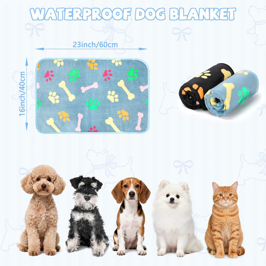 Waterproof Dog Blankets, Washable Reversible Throw 40 x 30 in | White and Coffee Pair, Soft Fleece with Mylar Layer, Machine Washable, Bed Sofa and Car Protection, Medium and Large Dogs