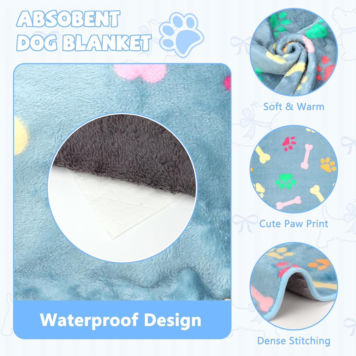 Waterproof Dog Blankets, Washable Reversible Throw 40 x 30 in | White and Coffee Pair, Soft Fleece with Mylar Layer, Machine Washable, Bed Sofa and Car Protection, Medium and Large Dogs