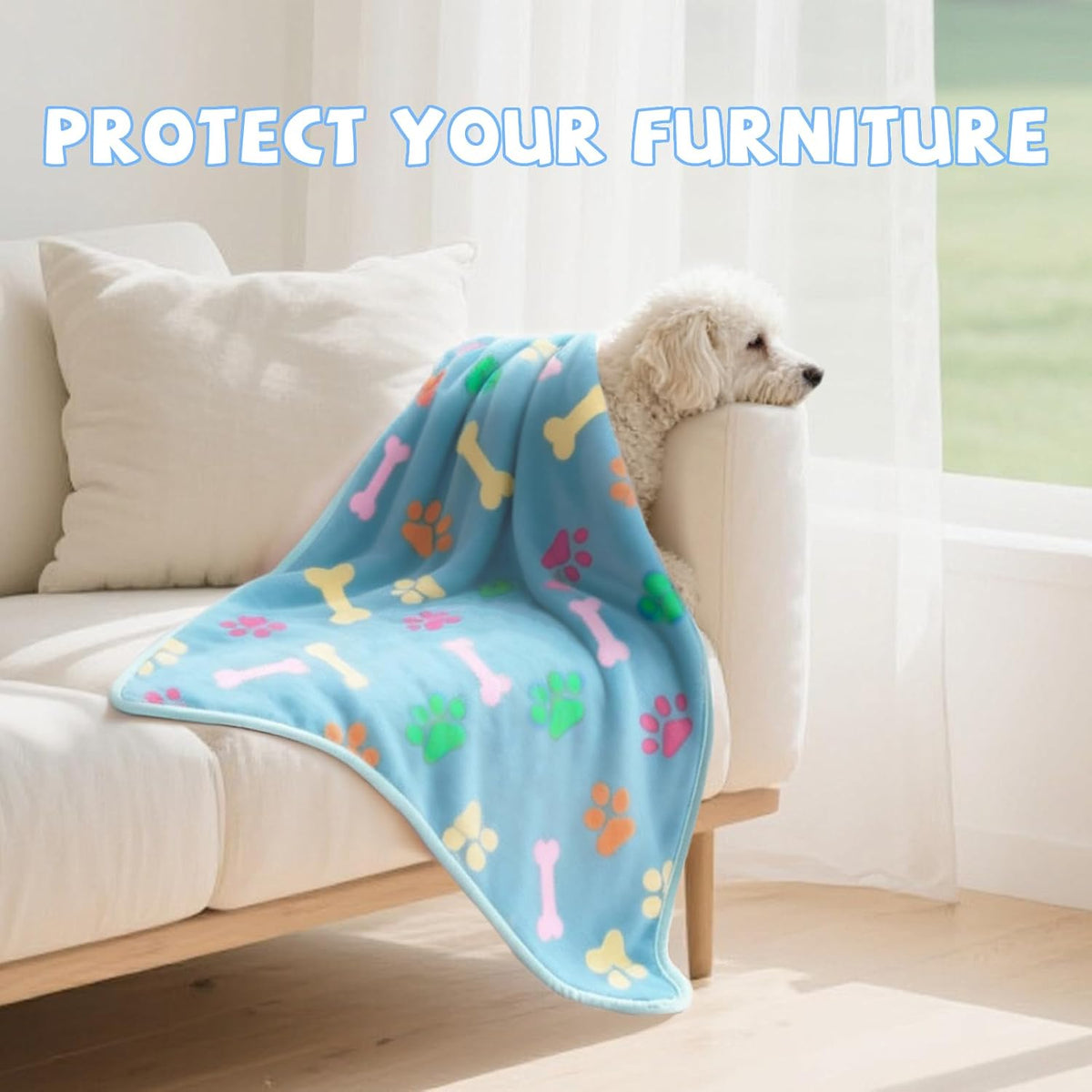 Waterproof Dog Blankets, Washable Reversible Throw 40 x 30 in | White and Coffee Pair, Soft Fleece with Mylar Layer, Machine Washable, Bed Sofa and Car Protection, Medium and Large Dogs