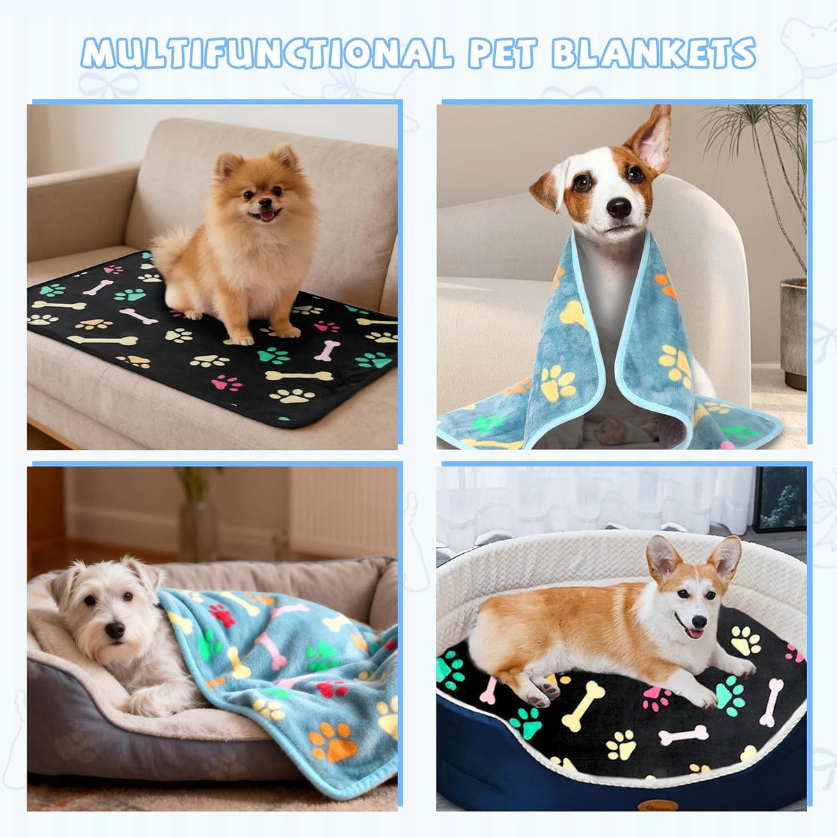 Waterproof Dog Blankets, Washable Reversible Throw 40 x 30 in | White and Coffee Pair, Soft Fleece with Mylar Layer, Machine Washable, Bed Sofa and Car Protection, Medium and Large Dogs