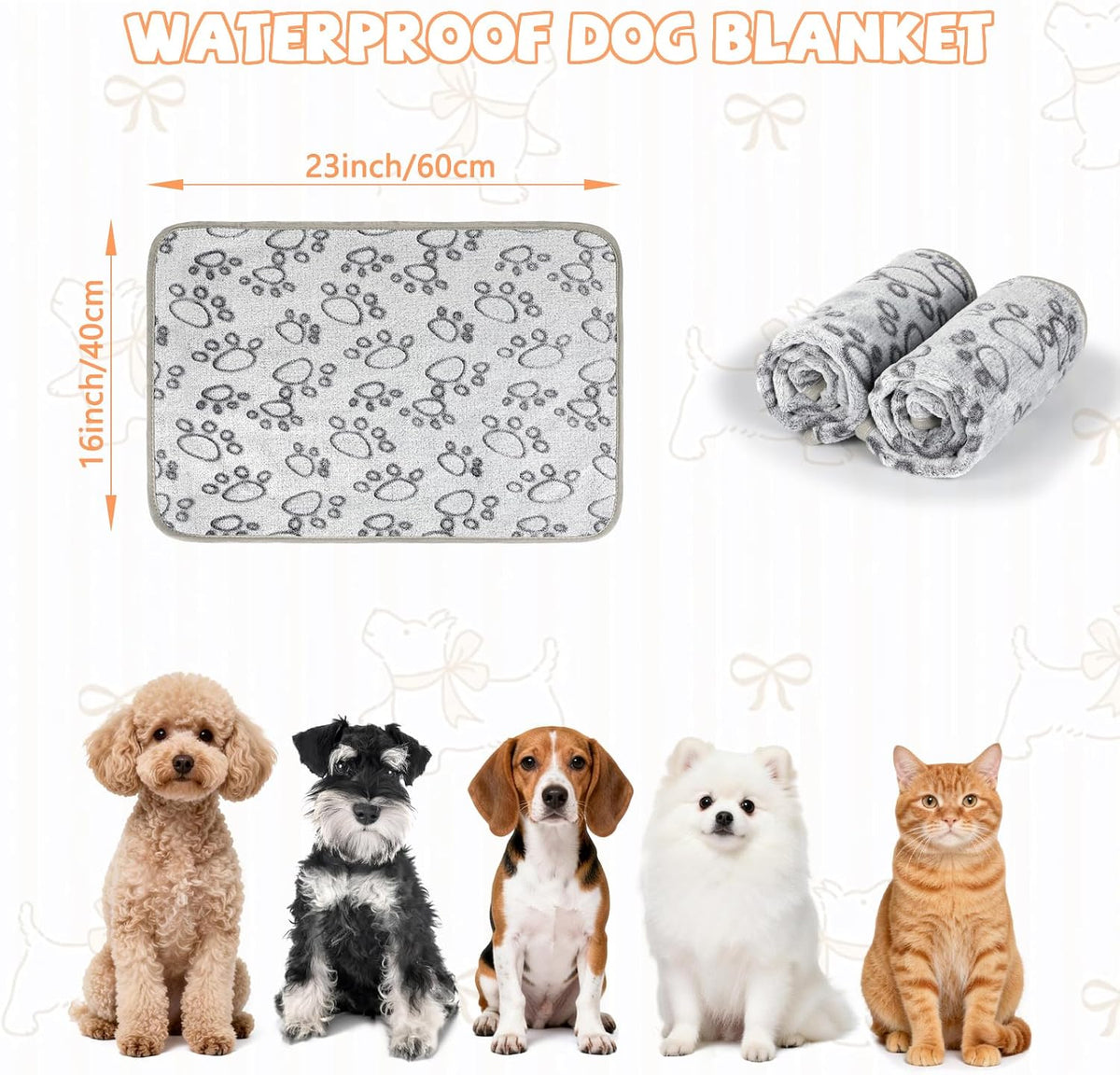 Waterproof Dog Blankets, Washable Reversible Throw 40 x 30 in | White and Coffee Pair, Soft Fleece with Mylar Layer, Machine Washable, Bed Sofa and Car Protection, Medium and Large Dogs