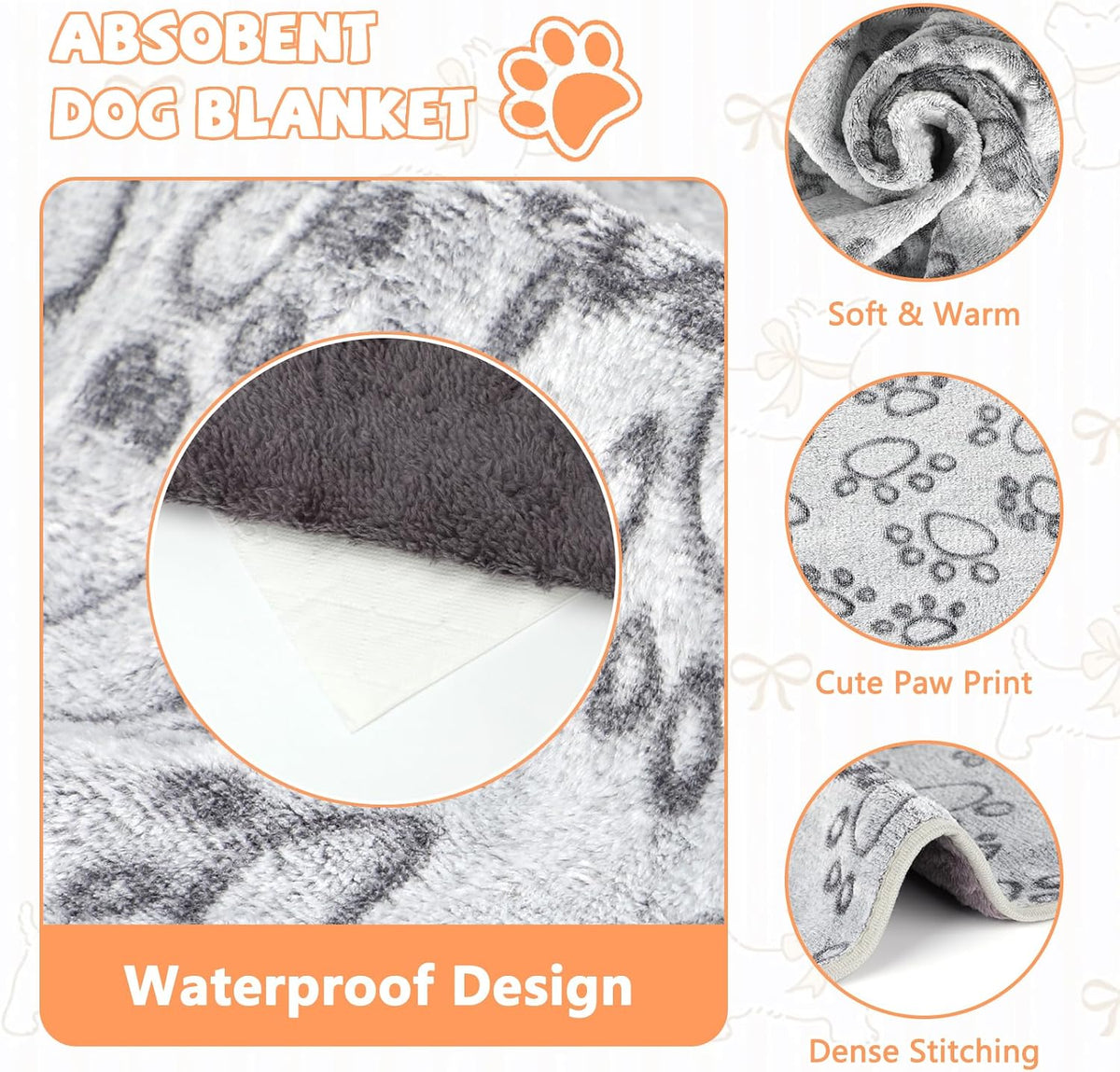 Waterproof Dog Blankets, Washable Reversible Throw 40 x 30 in | White and Coffee Pair, Soft Fleece with Mylar Layer, Machine Washable, Bed Sofa and Car Protection, Medium and Large Dogs
