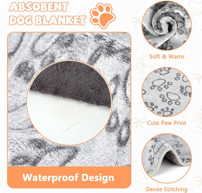 Waterproof Dog Blankets, Washable Reversible Throw 40 x 30 in | White and Coffee Pair, Soft Fleece with Mylar Layer, Machine Washable, Bed Sofa and Car Protection, Medium and Large Dogs