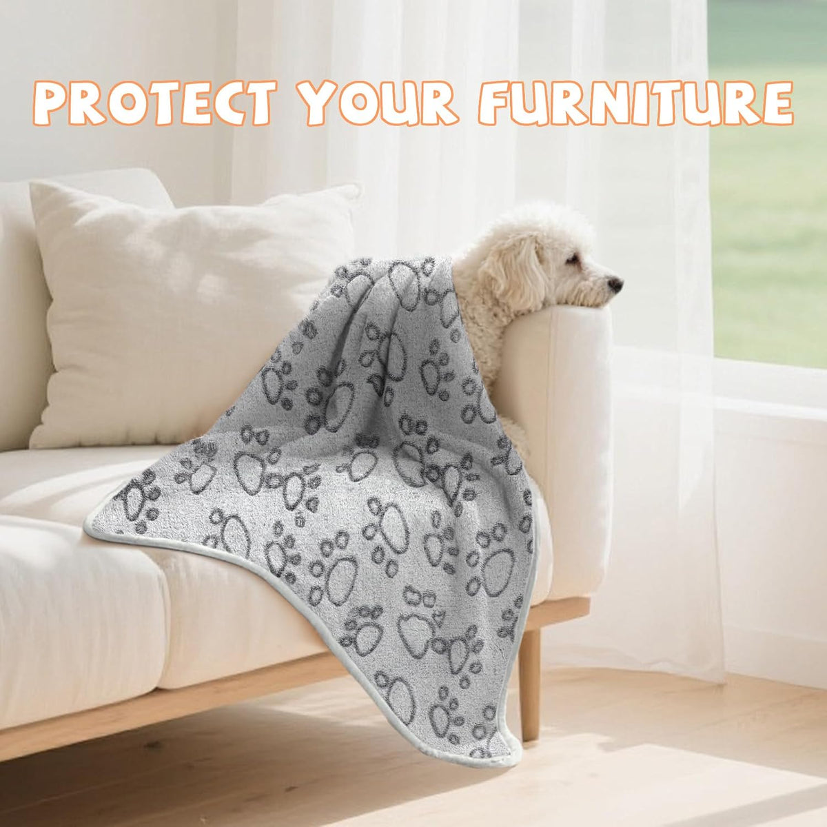 Waterproof Dog Blankets, Washable Reversible Throw 40 x 30 in | White and Coffee Pair, Soft Fleece with Mylar Layer, Machine Washable, Bed Sofa and Car Protection, Medium and Large Dogs