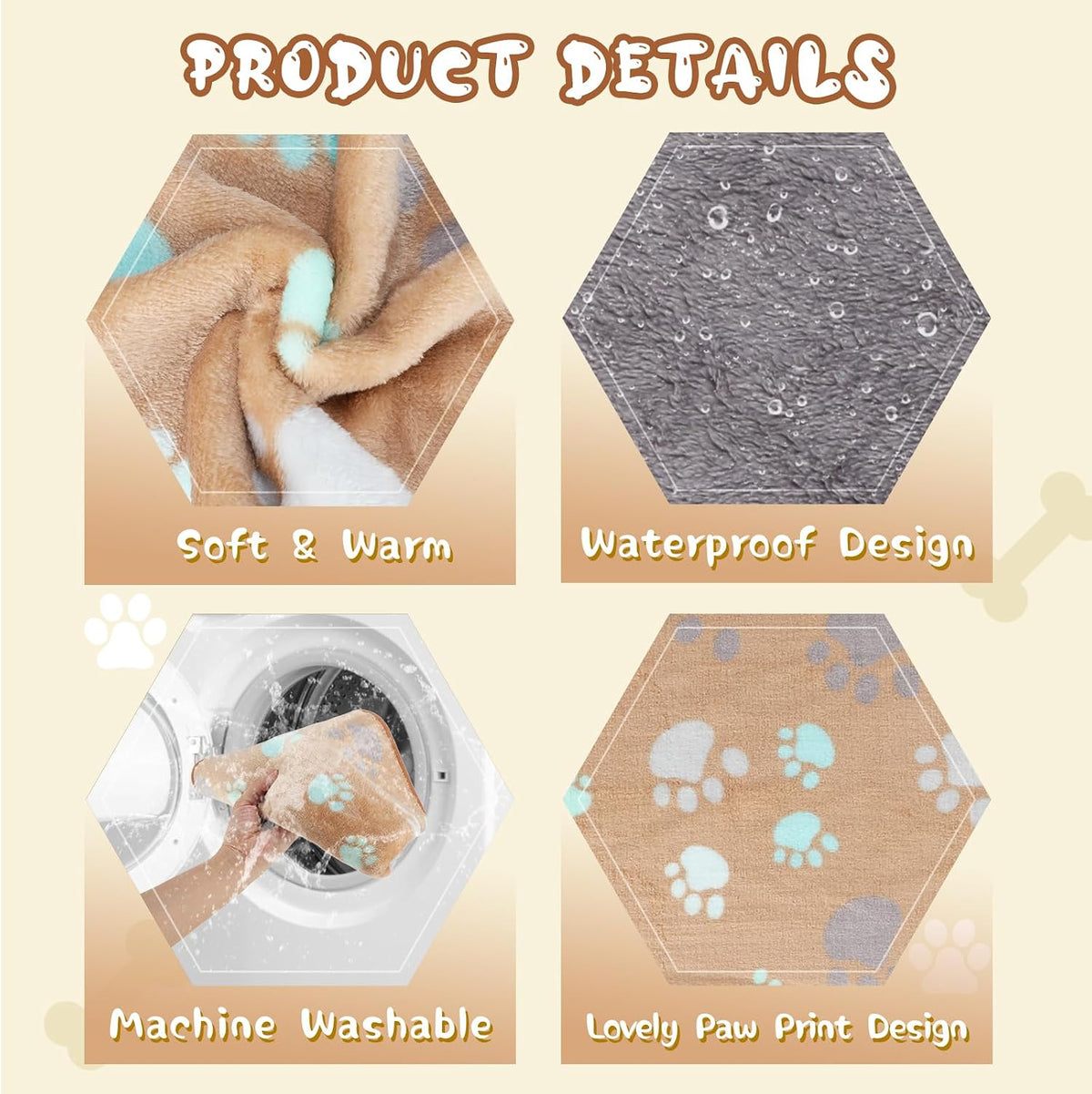 Waterproof Dog Blankets, Washable Reversible Throw 40 x 30 in | White and Coffee Pair, Soft Fleece with Mylar Layer, Machine Washable, Bed Sofa and Car Protection, Medium and Large Dogs