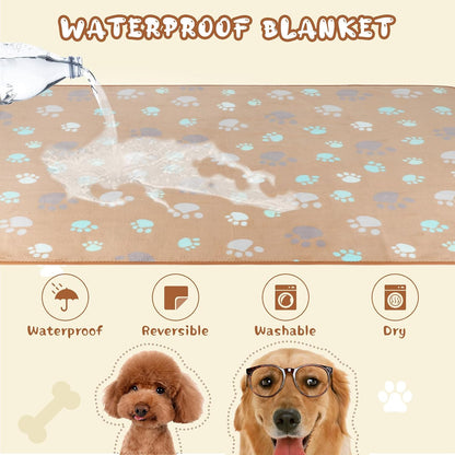 Waterproof Dog Blankets, Washable Reversible Throw 40 x 30 in | White and Coffee Pair, Soft Fleece with Mylar Layer, Machine Washable, Bed Sofa and Car Protection, Medium and Large Dogs