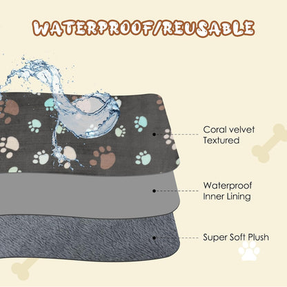 Waterproof Dog Blankets, Washable Reversible Throw 40 x 30 in | White and Coffee Pair, Soft Fleece with Mylar Layer, Machine Washable, Bed Sofa and Car Protection, Medium and Large Dogs
