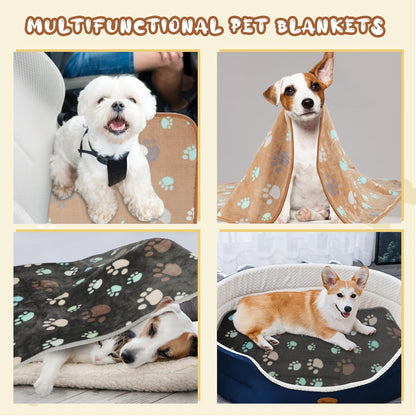 Waterproof Dog Blankets, Washable Reversible Throw 40 x 30 in | White and Coffee Pair, Soft Fleece with Mylar Layer, Machine Washable, Bed Sofa and Car Protection, Medium and Large Dogs