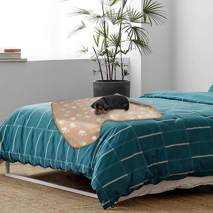 Waterproof Dog Blankets, Washable Reversible Throw 40 x 30 in | White and Coffee Pair, Soft Fleece with Mylar Layer, Machine Washable, Bed Sofa and Car Protection, Medium and Large Dogs