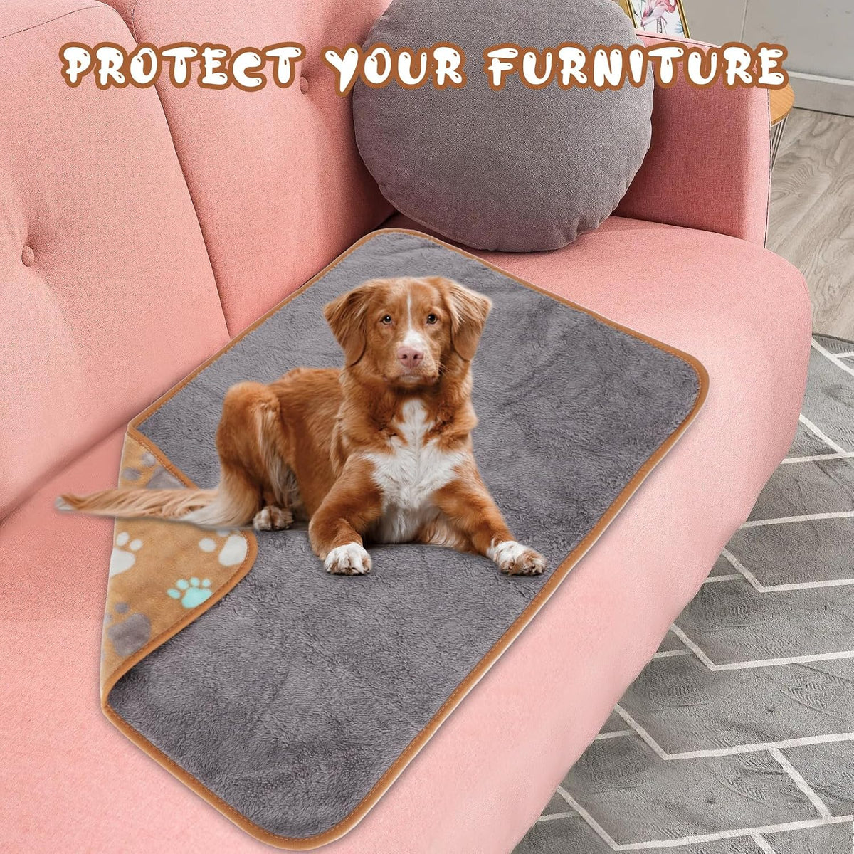 Waterproof Dog Blankets, Washable Reversible Throw 40 x 30 in | White and Coffee Pair, Soft Fleece with Mylar Layer, Machine Washable, Bed Sofa and Car Protection, Medium and Large Dogs