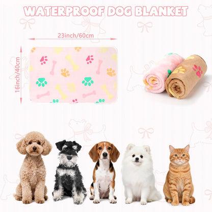 Waterproof Dog Blankets, Washable Reversible Throw 40 x 30 in | White and Coffee Pair, Soft Fleece with Mylar Layer, Machine Washable, Bed Sofa and Car Protection, Medium and Large Dogs