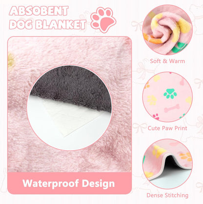 Waterproof Dog Blankets, Washable Reversible Throw 40 x 30 in | White and Coffee Pair, Soft Fleece with Mylar Layer, Machine Washable, Bed Sofa and Car Protection, Medium and Large Dogs