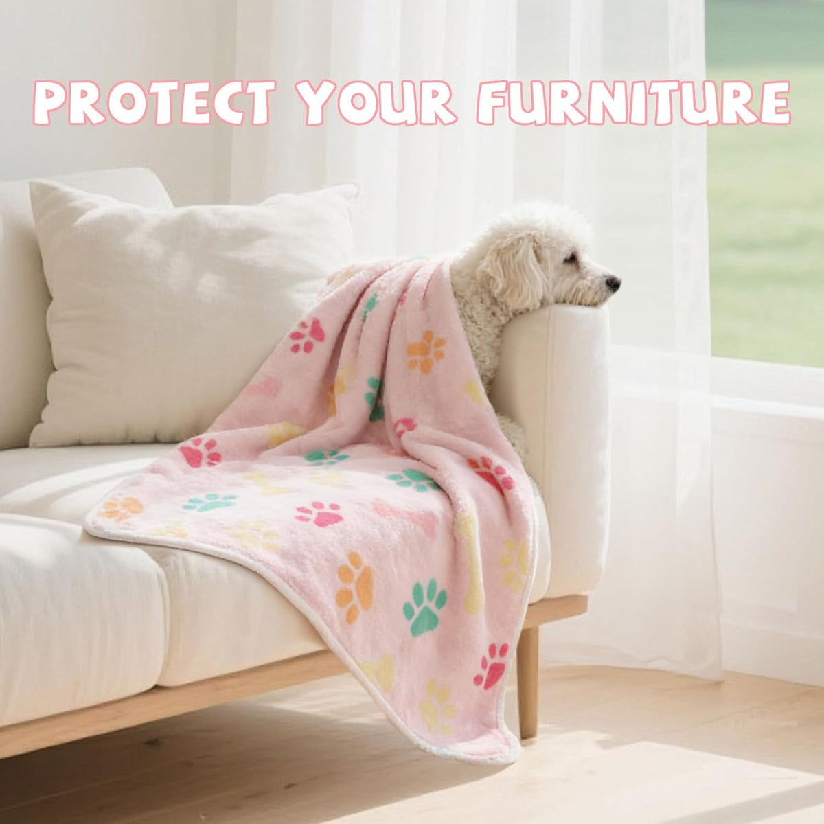 Waterproof Dog Blankets, Washable Reversible Throw 40 x 30 in | White and Coffee Pair, Soft Fleece with Mylar Layer, Machine Washable, Bed Sofa and Car Protection, Medium and Large Dogs