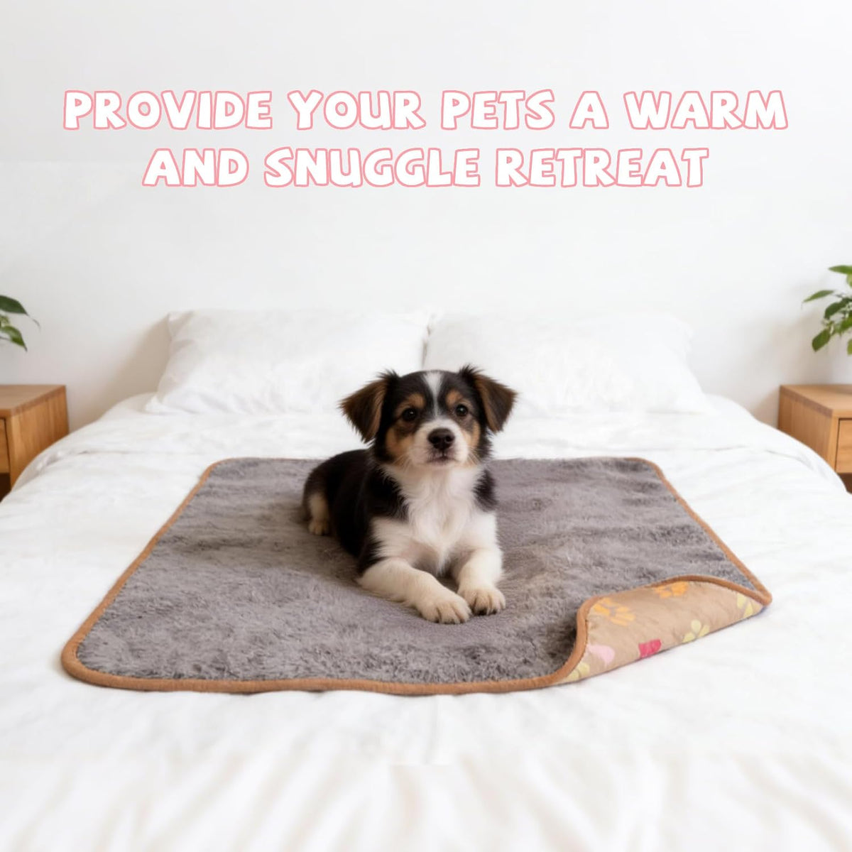 Waterproof Dog Blankets, Washable Reversible Throw 40 x 30 in | White and Coffee Pair, Soft Fleece with Mylar Layer, Machine Washable, Bed Sofa and Car Protection, Medium and Large Dogs