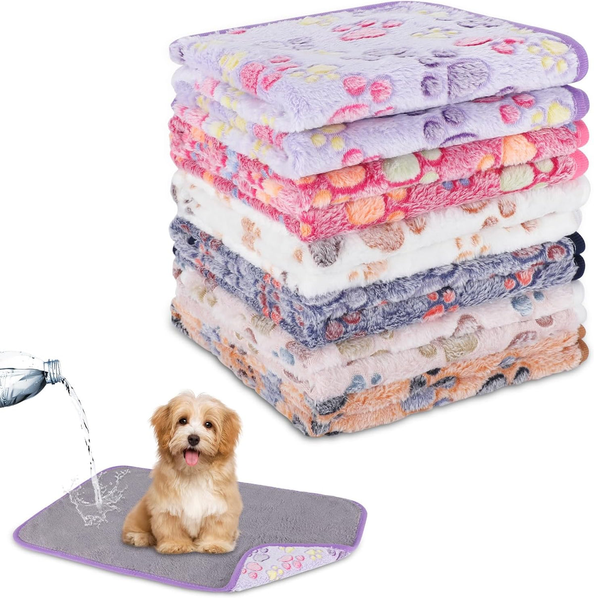 Waterproof Dog Blankets, Washable Reversible Throw 40 x 30 in | White and Coffee Pair, Soft Fleece with Mylar Layer, Machine Washable, Bed Sofa and Car Protection, Medium and Large Dogs