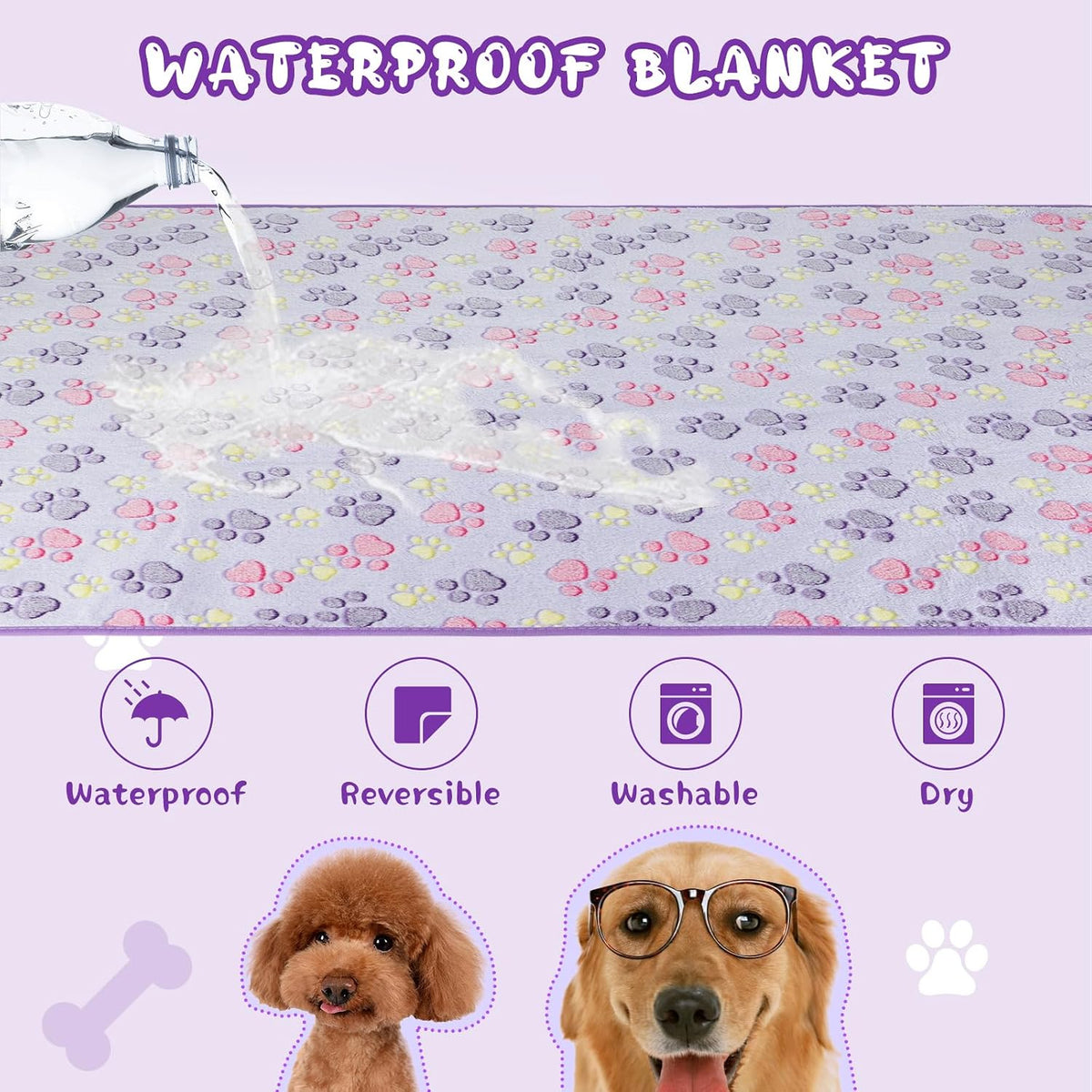 Waterproof Dog Blankets, Washable Reversible Throw 40 x 30 in | White and Coffee Pair, Soft Fleece with Mylar Layer, Machine Washable, Bed Sofa and Car Protection, Medium and Large Dogs