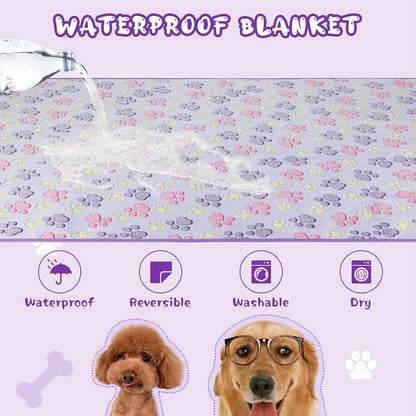 Waterproof Dog Blankets, Washable Reversible Throw 40 x 30 in | White and Coffee Pair, Soft Fleece with Mylar Layer, Machine Washable, Bed Sofa and Car Protection, Medium and Large Dogs