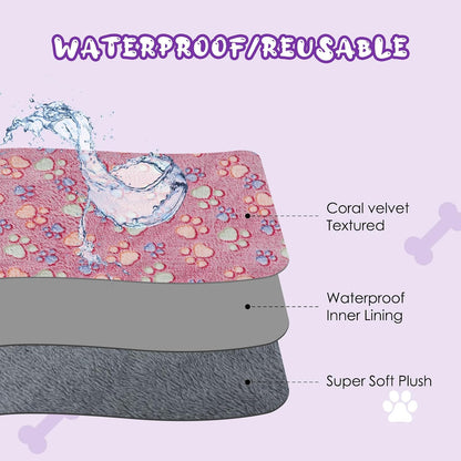 Waterproof Dog Blankets, Washable Reversible Throw 40 x 30 in | White and Coffee Pair, Soft Fleece with Mylar Layer, Machine Washable, Bed Sofa and Car Protection, Medium and Large Dogs