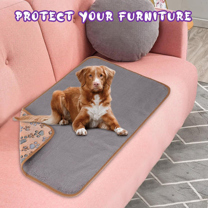 Waterproof Dog Blankets, Washable Reversible Throw 40 x 30 in | White and Coffee Pair, Soft Fleece with Mylar Layer, Machine Washable, Bed Sofa and Car Protection, Medium and Large Dogs