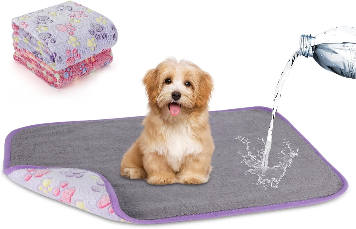 Waterproof Dog Blankets, Washable Reversible Throw 40 x 30 in | White and Coffee Pair, Soft Fleece with Mylar Layer, Machine Washable, Bed Sofa and Car Protection, Medium and Large Dogs