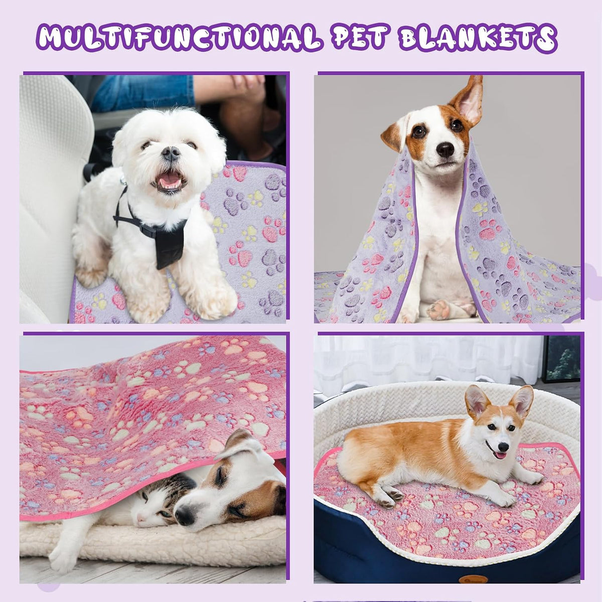 Waterproof Dog Blankets, Washable Reversible Throw 40 x 30 in | White and Coffee Pair, Soft Fleece with Mylar Layer, Machine Washable, Bed Sofa and Car Protection, Medium and Large Dogs