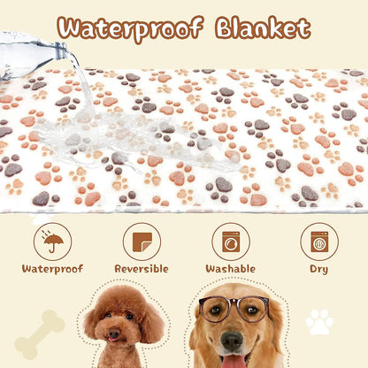 Waterproof Dog Blankets, Washable Reversible Throw 40 x 30 in | White and Coffee Pair, Soft Fleece with Mylar Layer, Machine Washable, Bed Sofa and Car Protection, Medium and Large Dogs