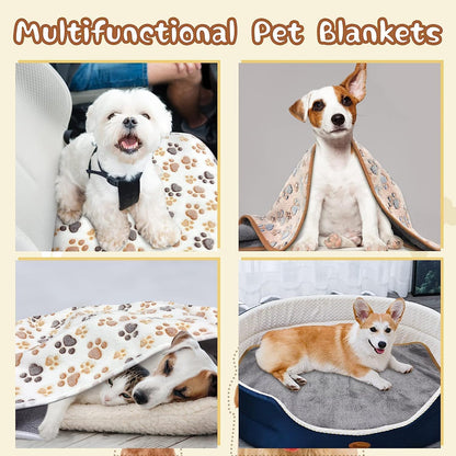 Waterproof Dog Blankets, Washable Reversible Throw 40 x 30 in | White and Coffee Pair, Soft Fleece with Mylar Layer, Machine Washable, Bed Sofa and Car Protection, Medium and Large Dogs