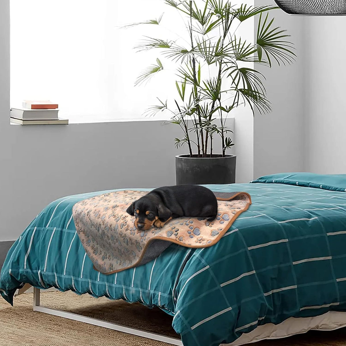 Waterproof Dog Blankets, Washable Reversible Throw 40 x 30 in | White and Coffee Pair, Soft Fleece with Mylar Layer, Machine Washable, Bed Sofa and Car Protection, Medium and Large Dogs