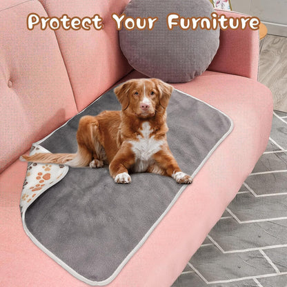 Waterproof Dog Blankets, Washable Reversible Throw 40 x 30 in | White and Coffee Pair, Soft Fleece with Mylar Layer, Machine Washable, Bed Sofa and Car Protection, Medium and Large Dogs