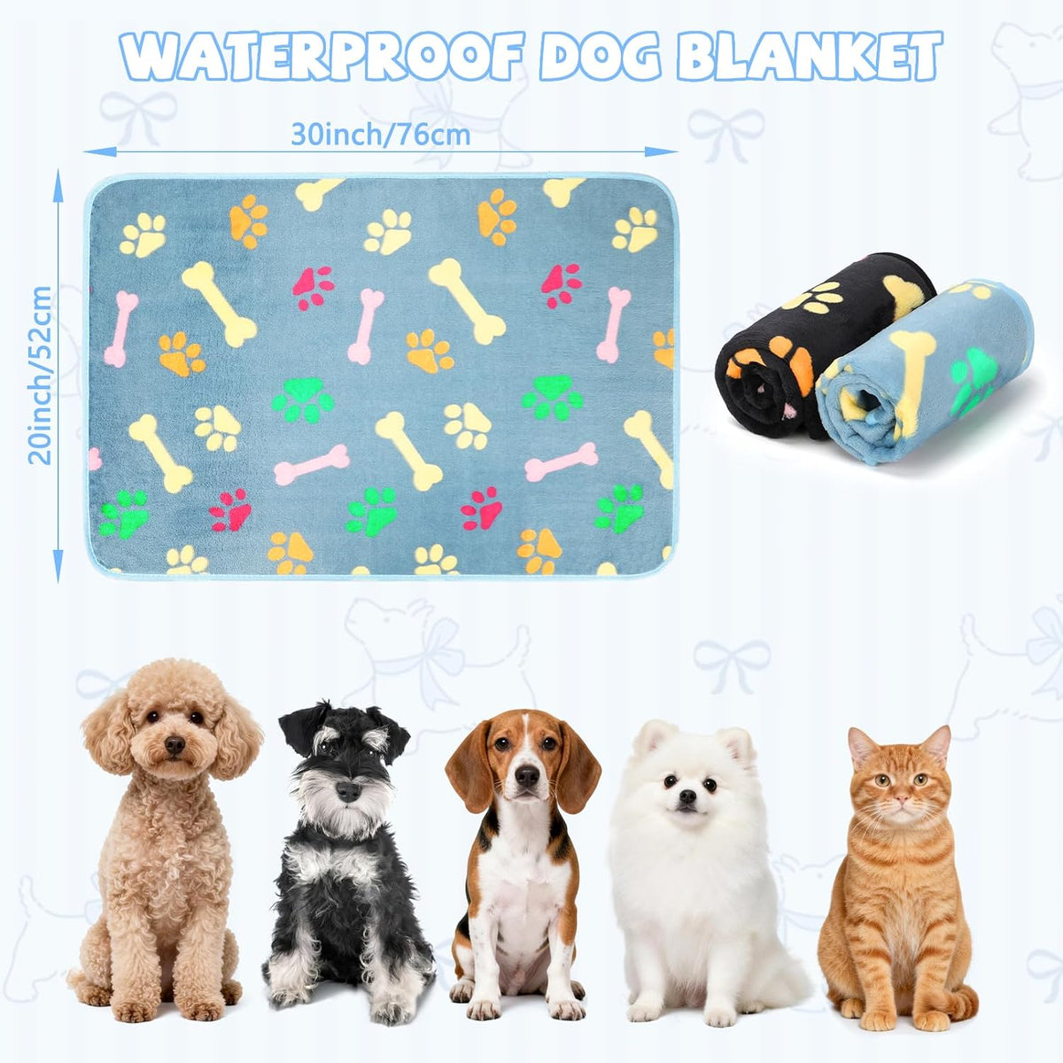 Waterproof Dog Blankets, Washable Reversible Throw 40 x 30 in | White and Coffee Pair, Soft Fleece with Mylar Layer, Machine Washable, Bed Sofa and Car Protection, Medium and Large Dogs