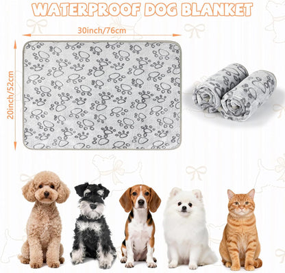 Waterproof Dog Blankets, Washable Reversible Throw 40 x 30 in | White and Coffee Pair, Soft Fleece with Mylar Layer, Machine Washable, Bed Sofa and Car Protection, Medium and Large Dogs