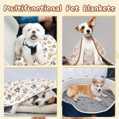 Waterproof Dog Blankets, Washable Reversible Throw 40 x 30 in | White and Coffee Pair, Soft Fleece with Mylar Layer, Machine Washable, Bed Sofa and Car Protection, Medium and Large Dogs