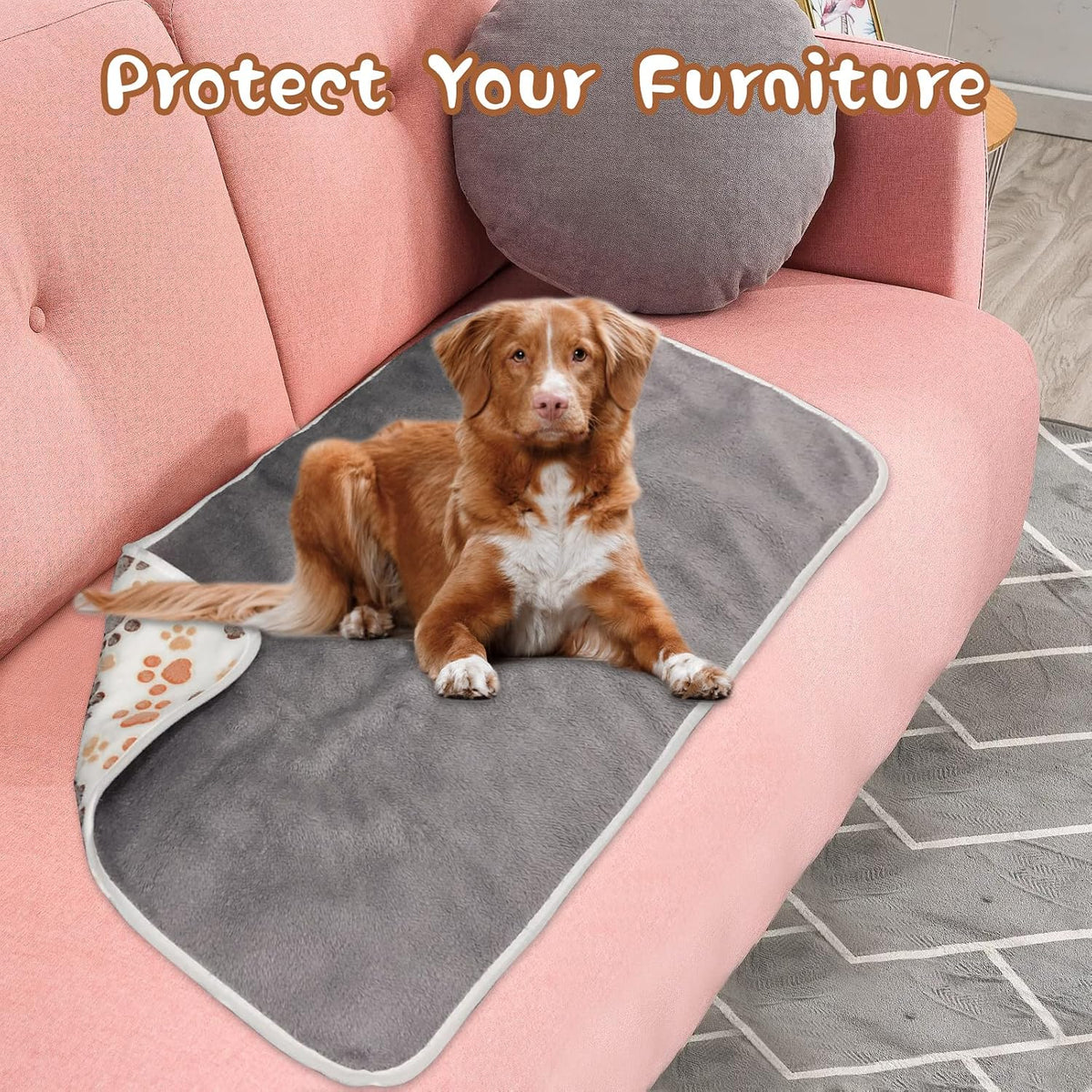 Waterproof Dog Blankets, Washable Reversible Throw 40 x 30 in | White and Coffee Pair, Soft Fleece with Mylar Layer, Machine Washable, Bed Sofa and Car Protection, Medium and Large Dogs