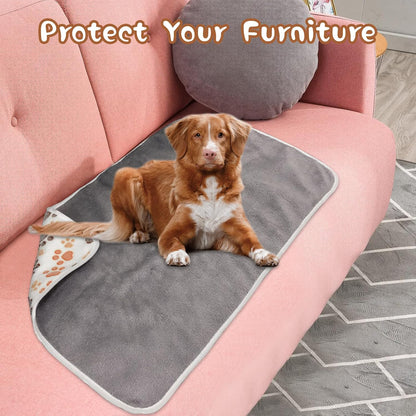 Waterproof Dog Blankets, Washable Reversible Throw 40 x 30 in | White and Coffee Pair, Soft Fleece with Mylar Layer, Machine Washable, Bed Sofa and Car Protection, Medium and Large Dogs
