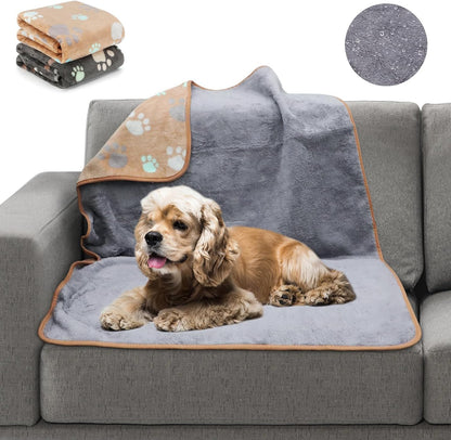 Waterproof Dog Blankets, Washable Reversible Throw 40 x 30 in | White and Coffee Pair, Soft Fleece with Mylar Layer, Machine Washable, Bed Sofa and Car Protection, Medium and Large Dogs