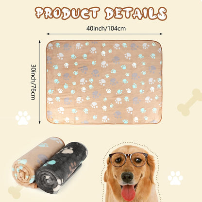 Waterproof Dog Blankets, Washable Reversible Throw 40 x 30 in | White and Coffee Pair, Soft Fleece with Mylar Layer, Machine Washable, Bed Sofa and Car Protection, Medium and Large Dogs