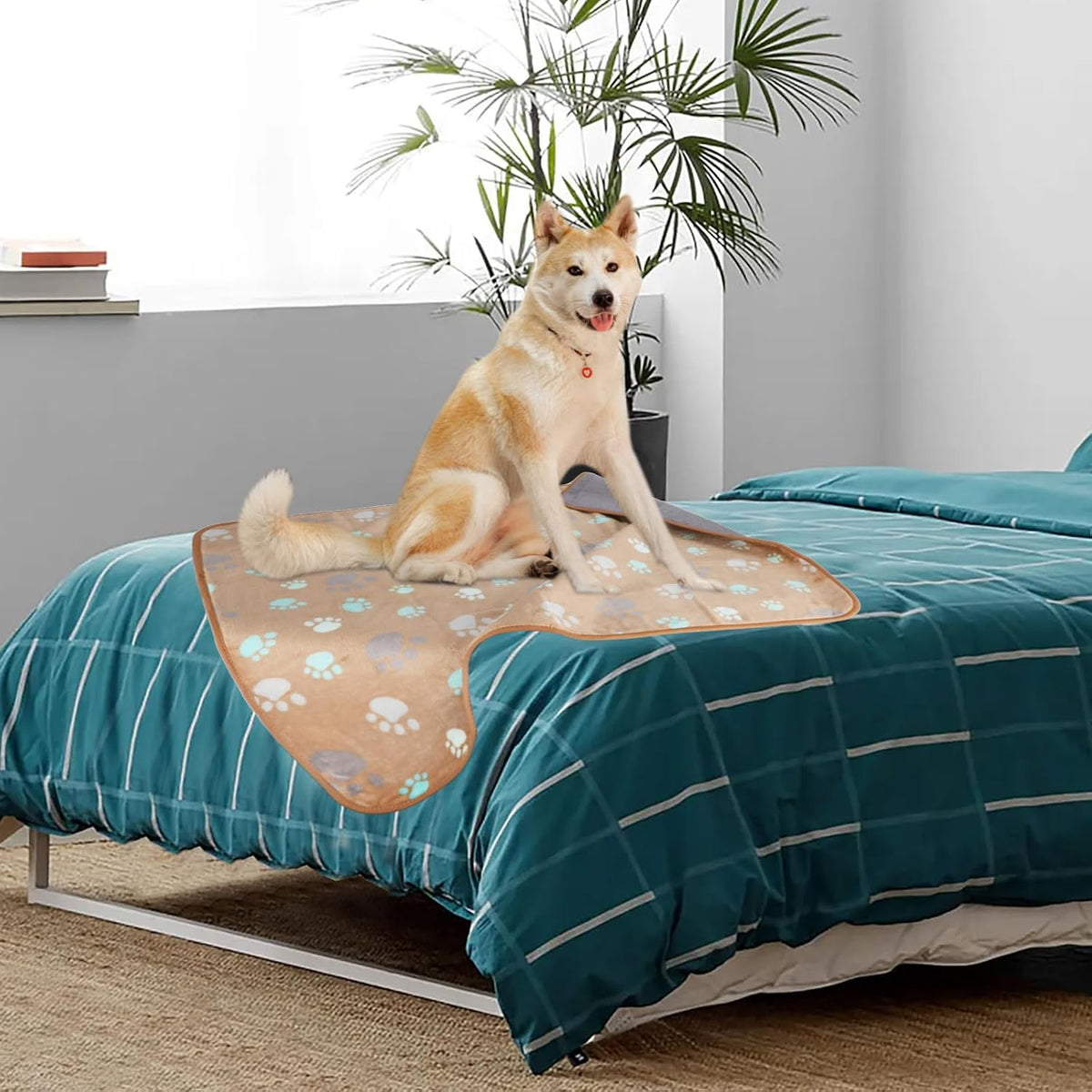 Waterproof Dog Blankets, Washable Reversible Throw 40 x 30 in | White and Coffee Pair, Soft Fleece with Mylar Layer, Machine Washable, Bed Sofa and Car Protection, Medium and Large Dogs