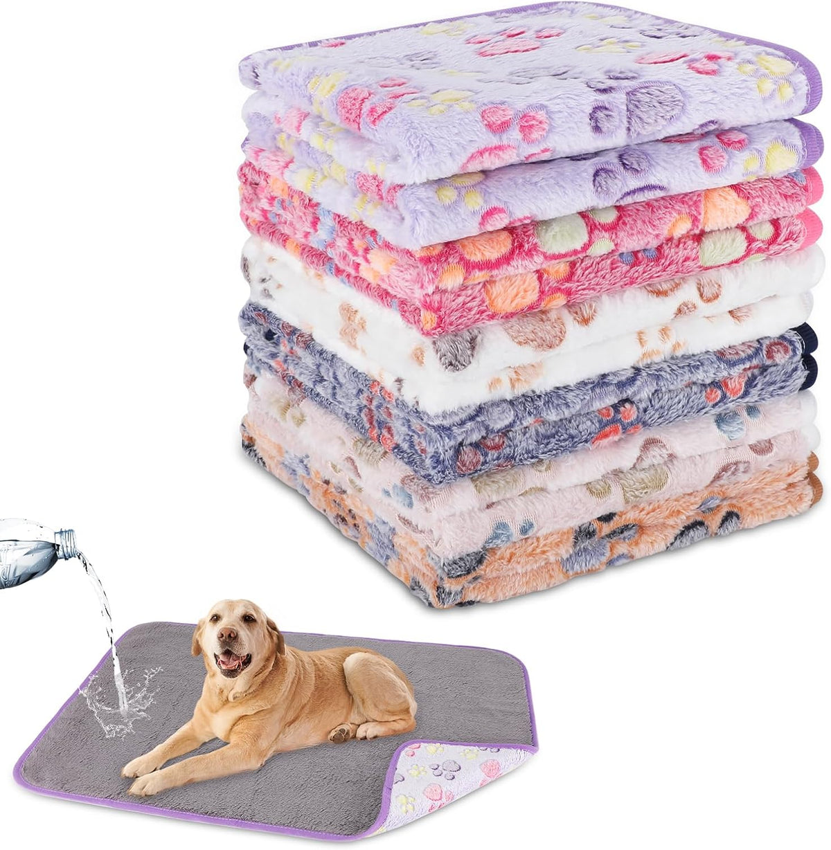 Waterproof Dog Blankets, Washable Reversible Throw 40 x 30 in | White and Coffee Pair, Soft Fleece with Mylar Layer, Machine Washable, Bed Sofa and Car Protection, Medium and Large Dogs