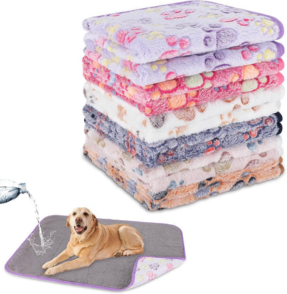 Waterproof Dog Blankets, Washable Reversible Throw 40 x 30 in | White and Coffee Pair, Soft Fleece with Mylar Layer, Machine Washable, Bed Sofa and Car Protection, Medium and Large Dogs